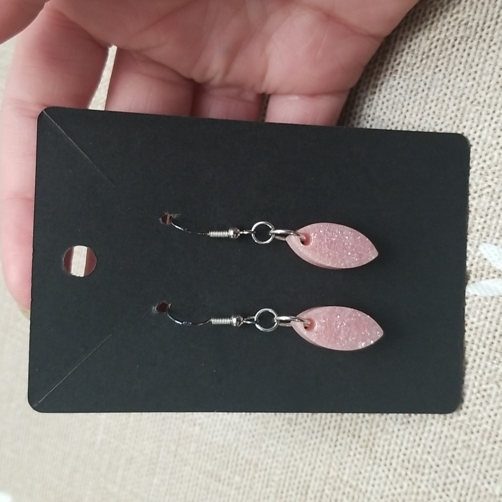 Resin earrings, pink with sprinkled silver.